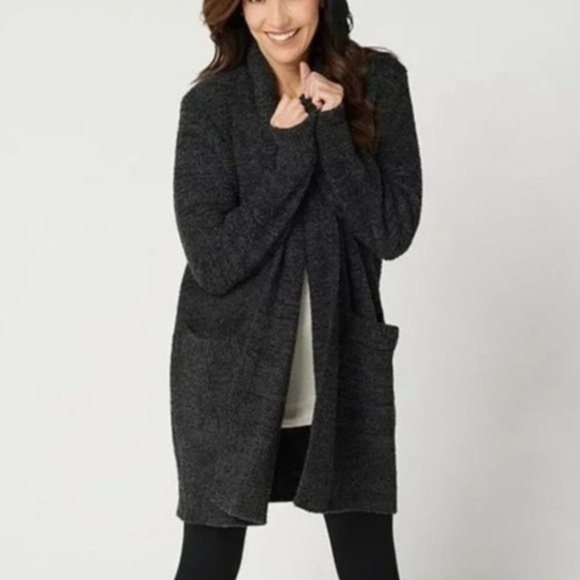 Barefoot Dreams CozyChic Cali open Cardigan Size small heater black gray - Picture 1 of 11